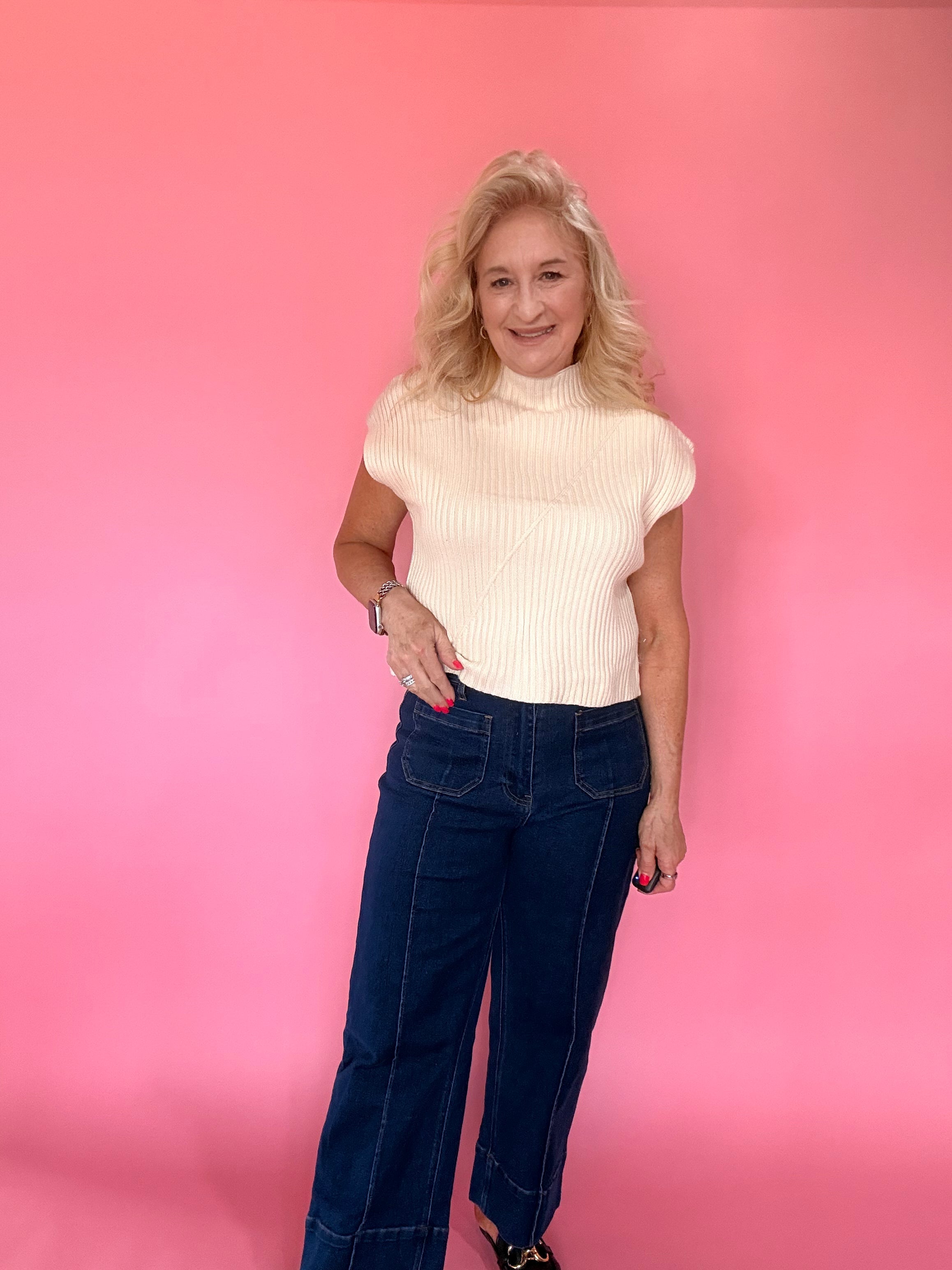 Ecru Essentials Mock Neck Top