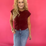 Edge of Glory Sleeveless Cardigan in Burgundy