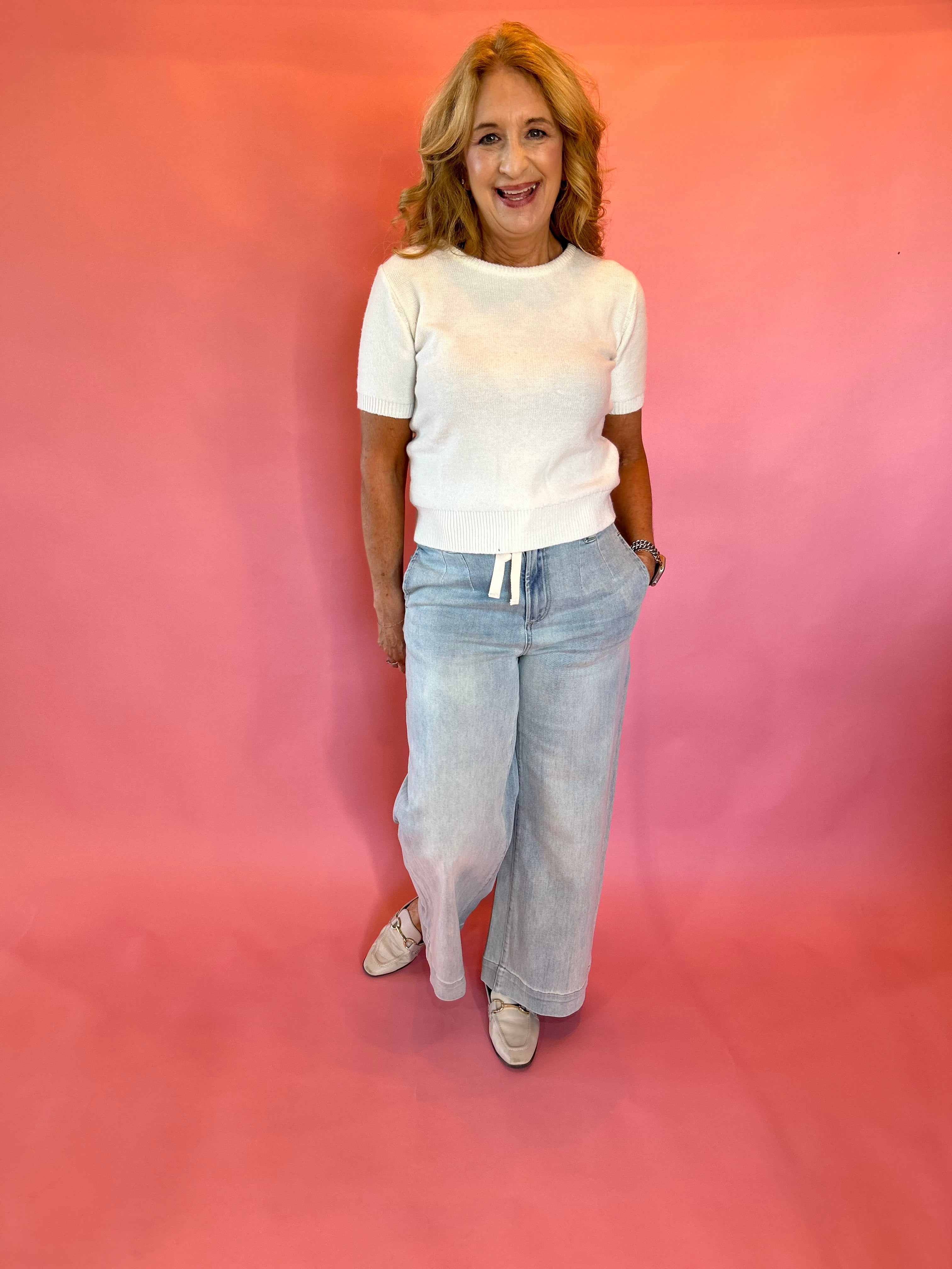 Effortless Days Knit Short Sleeve Sweater in White