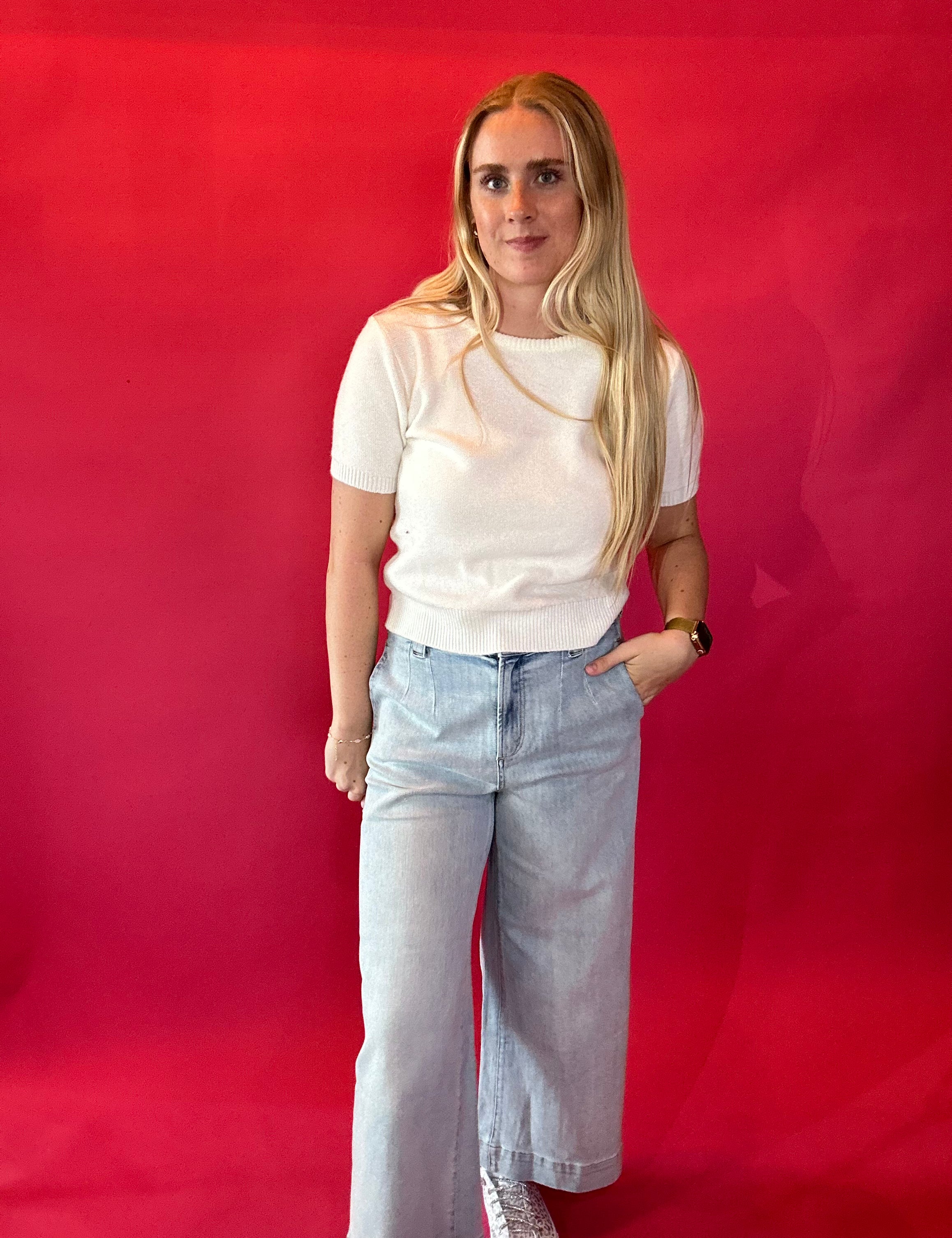 Effortless Days Knit Short Sleeve Sweater in White