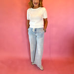 Effortless Days Knit Short Sleeve Sweater in White