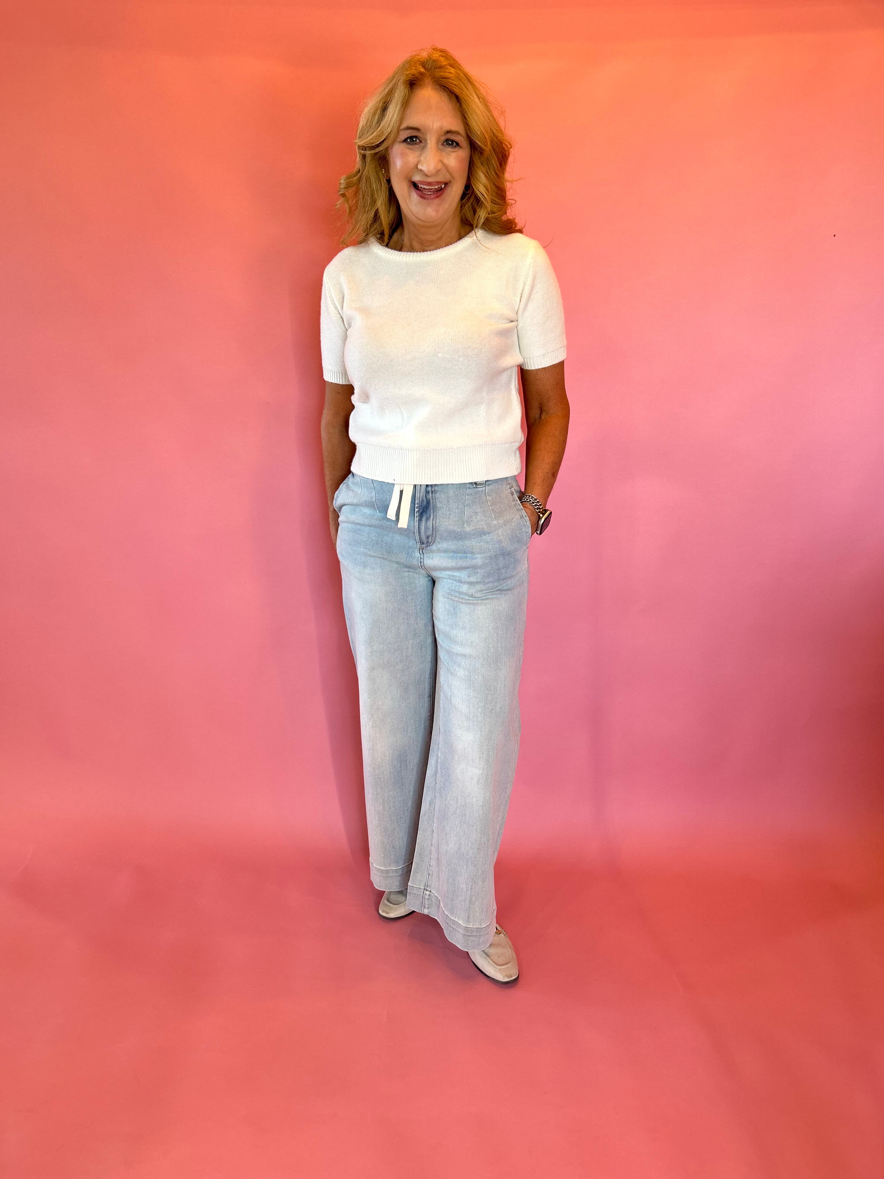 Effortless Days Knit Short Sleeve Sweater in White