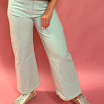 Effortless Edge: High-Waisted Wide-Leg Ankle Pants in Seafoam
