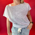Effortless Elegance Off-Shoulder French Terry Top in Grey