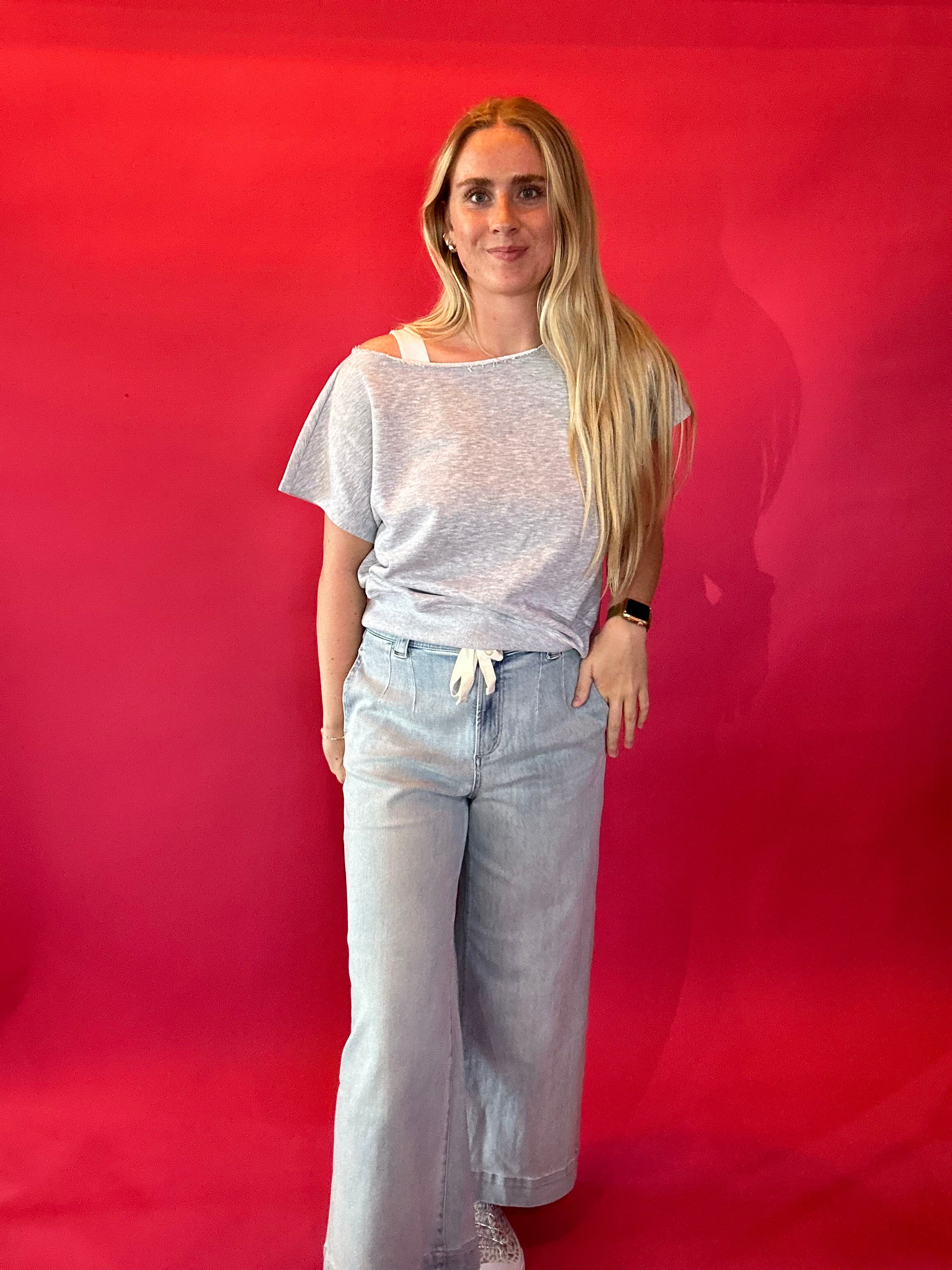 Effortless Elegance Off-Shoulder French Terry Top in Grey