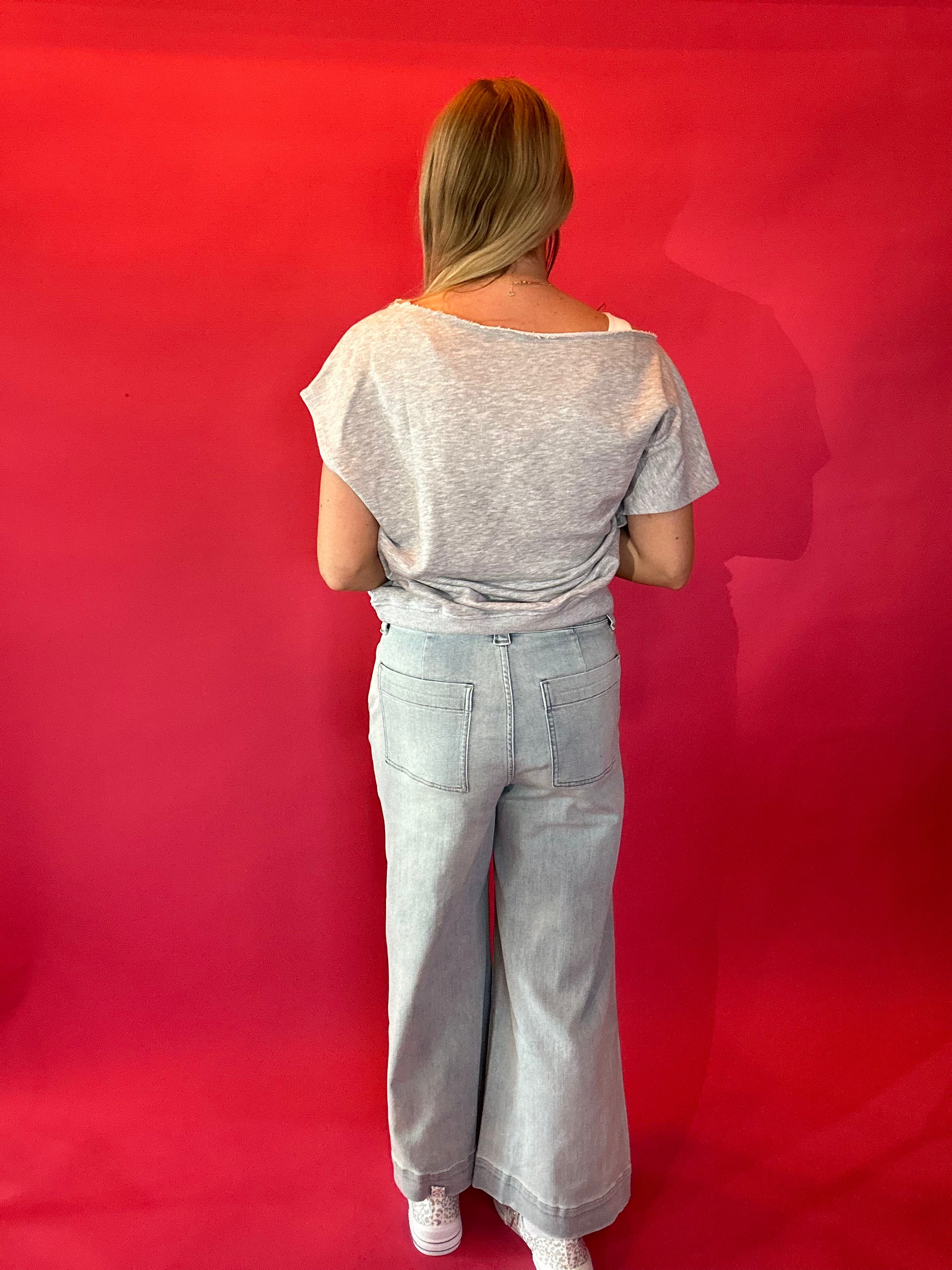 Effortless Elegance Off-Shoulder French Terry Top in Grey