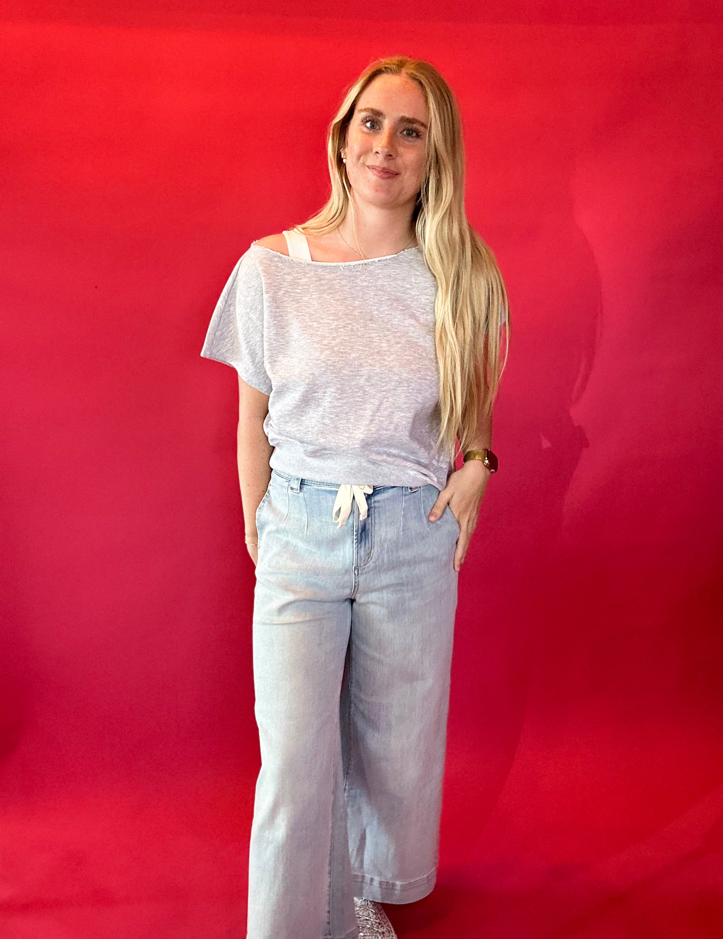 Effortless Elegance Off-Shoulder French Terry Top in Grey