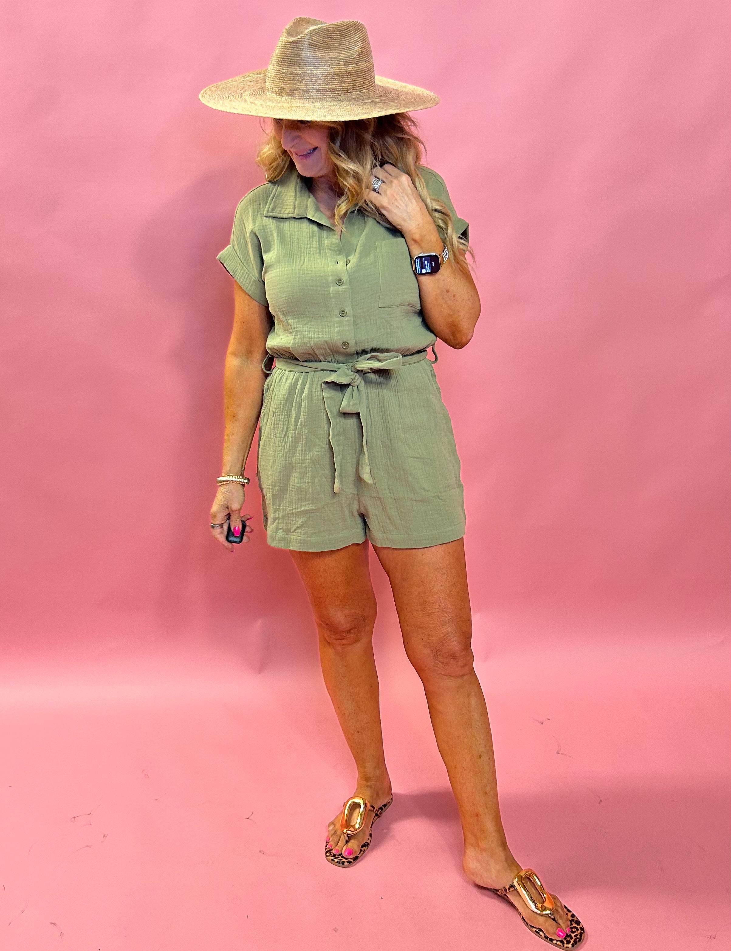Effortless Grace Button-Front Tie Waist Romper