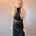 Effortless Grace High Neck Belted Dress in Black