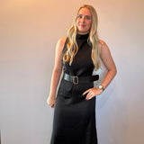 Effortless Grace High Neck Belted Dress in Black