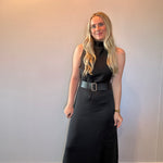 Effortless Grace High Neck Belted Dress in Black