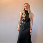 Effortless Grace High Neck Belted Dress in Black