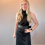 Effortless Grace High Neck Belted Dress in Black