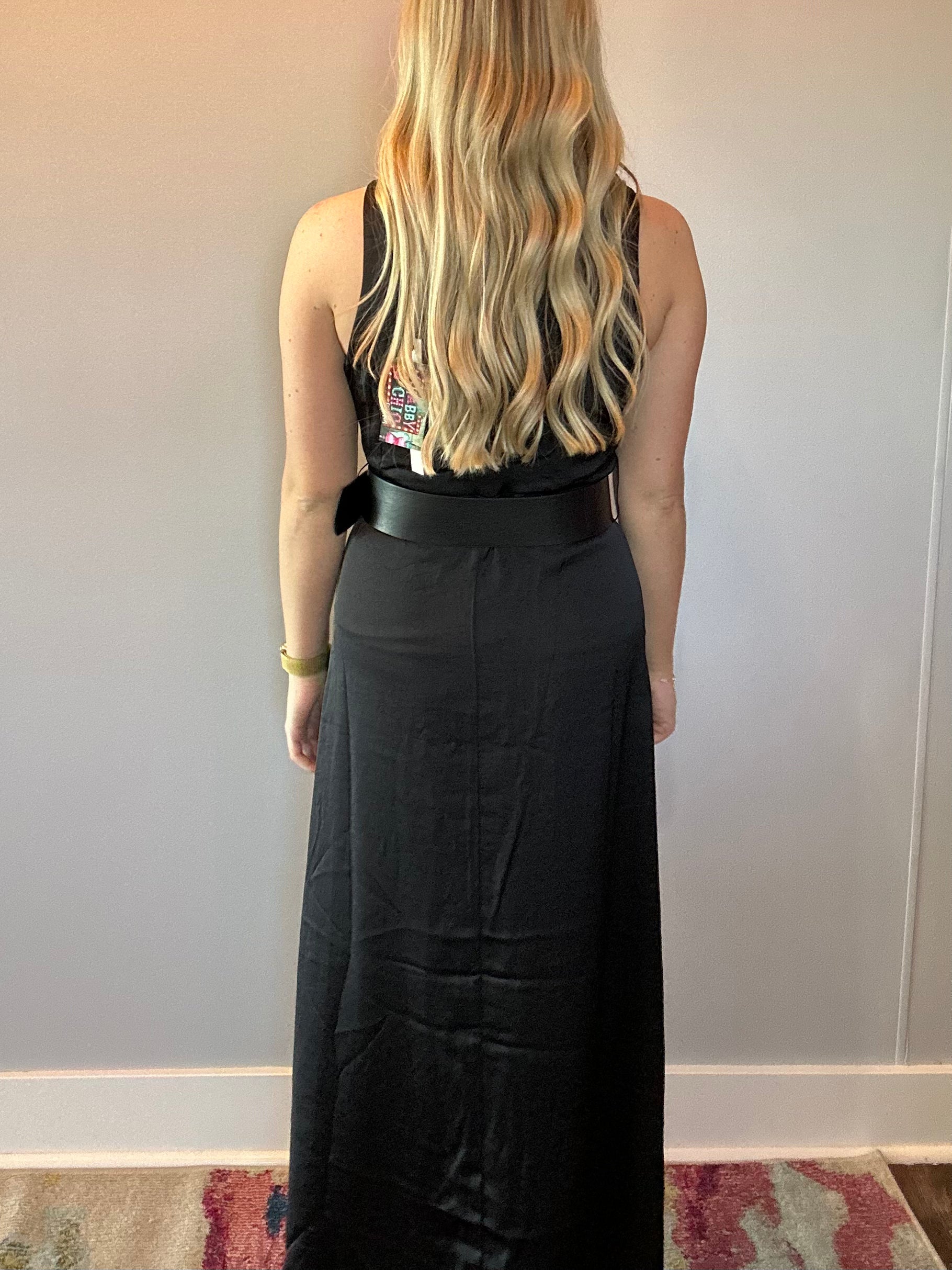 Effortless Grace High Neck Belted Dress in Black