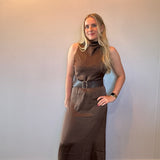 Effortless Grace High Neck Belted Dress in Brown