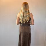 Effortless Grace High Neck Belted Dress in Brown