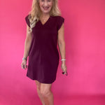 Effortless V-Neck Shift Dress in Burgundy