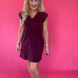 Effortless V-Neck Shift Dress in Burgundy