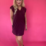 Effortless V-Neck Shift Dress in Burgundy