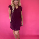 Effortless V-Neck Shift Dress in Burgundy