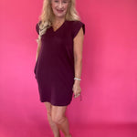 Effortless V-Neck Shift Dress in Burgundy