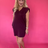 Effortless V-Neck Shift Dress in Burgundy