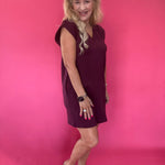 Effortless V-Neck Shift Dress in Burgundy
