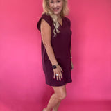 Effortless V-Neck Shift Dress in Burgundy