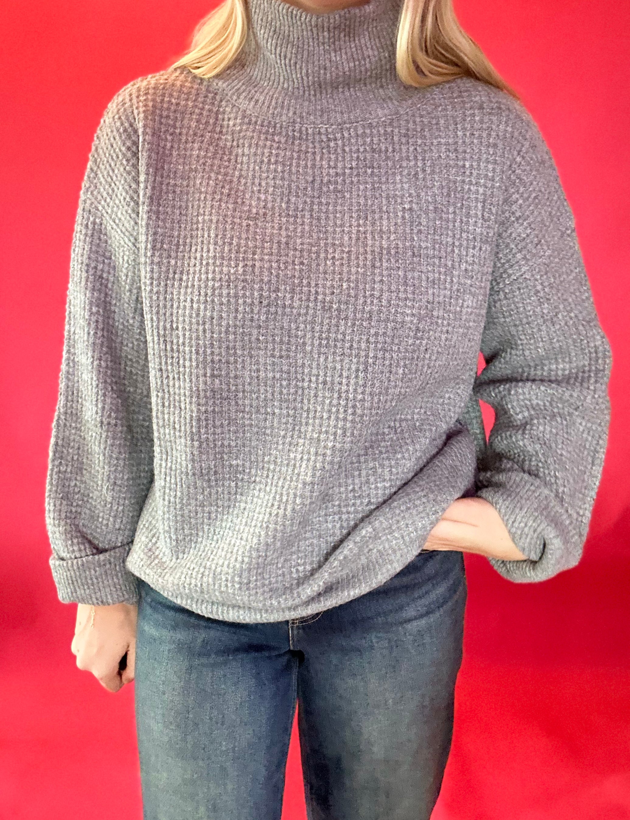 Effortless Waffle Knit High Neck Sweater