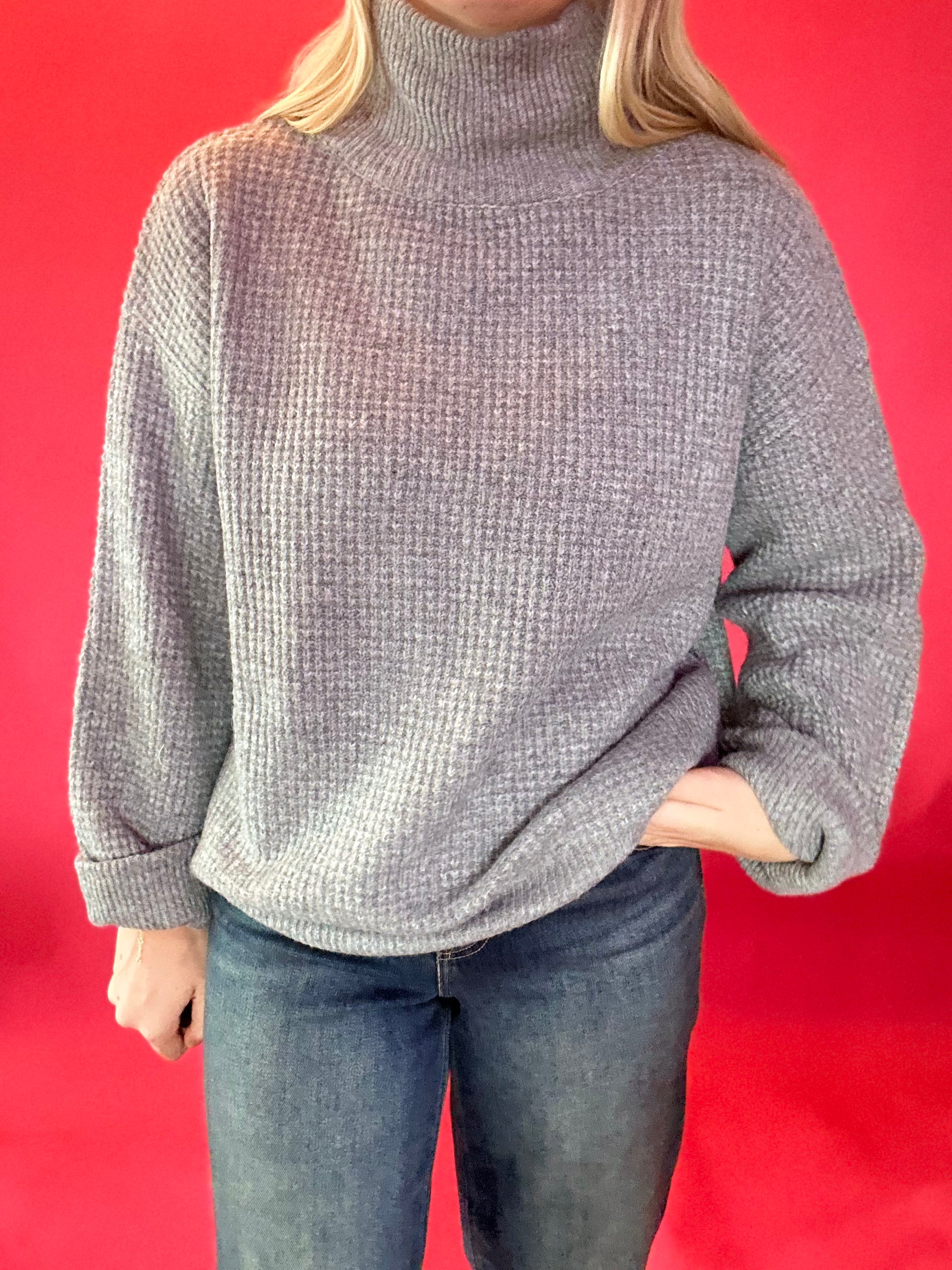 Effortless Waffle Knit High Neck Sweater