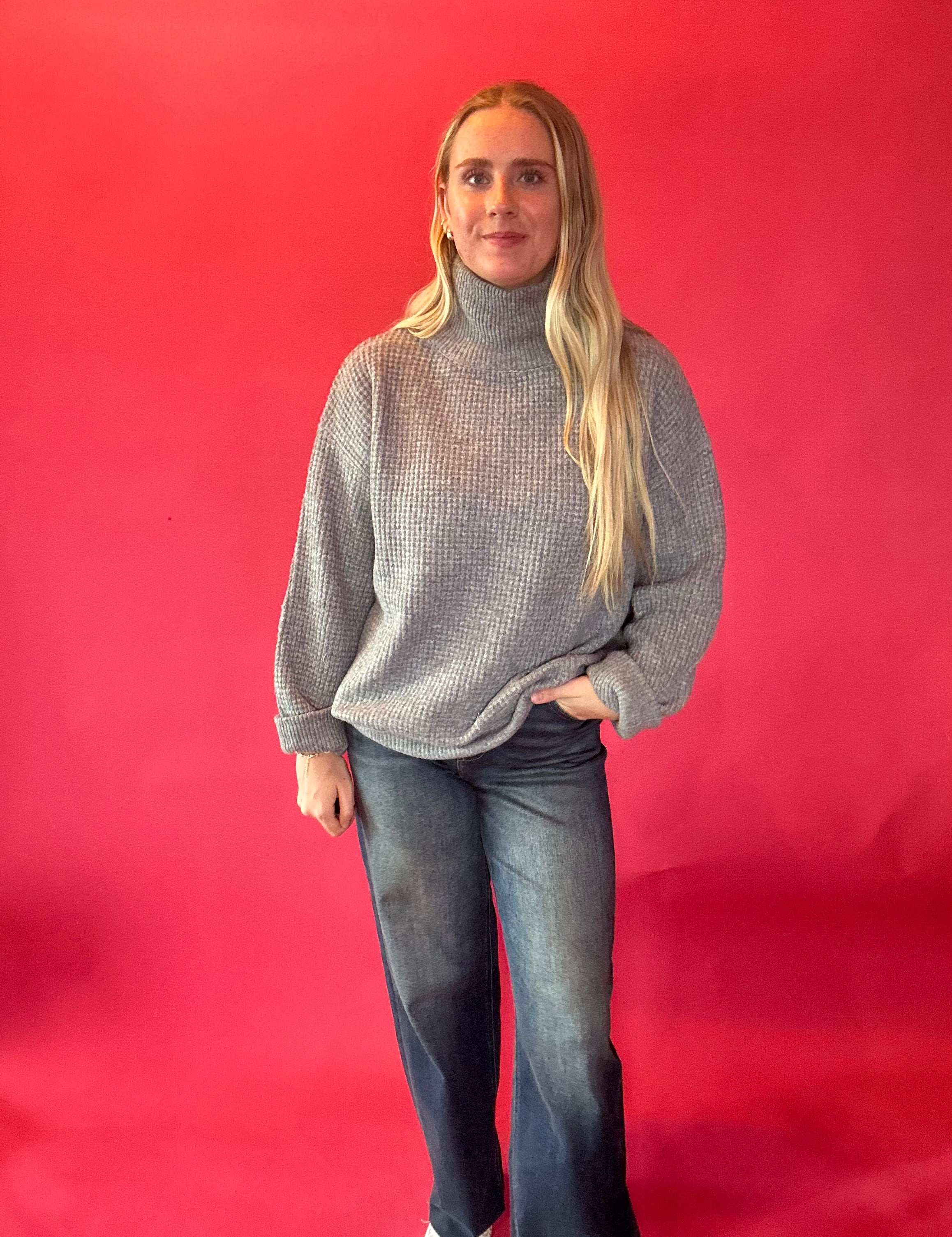 Effortless Waffle Knit High Neck Sweater