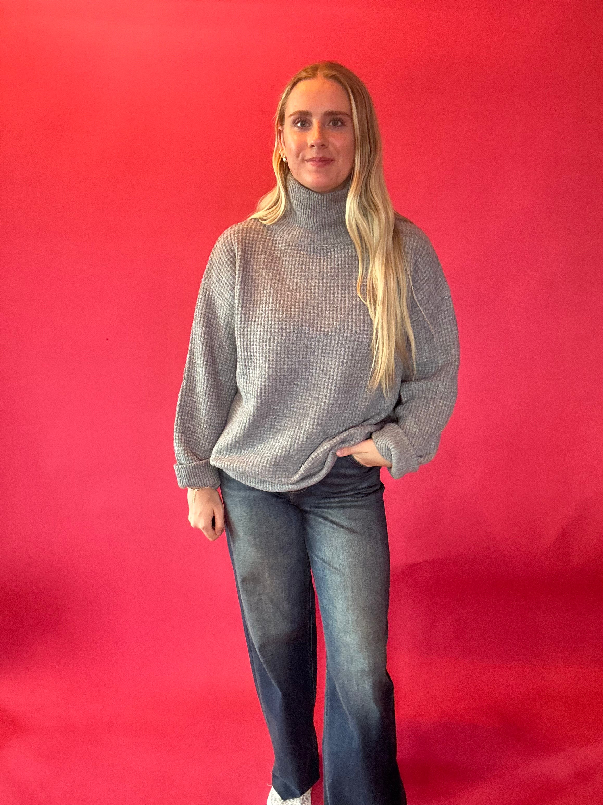 Effortless Waffle Knit High Neck Sweater