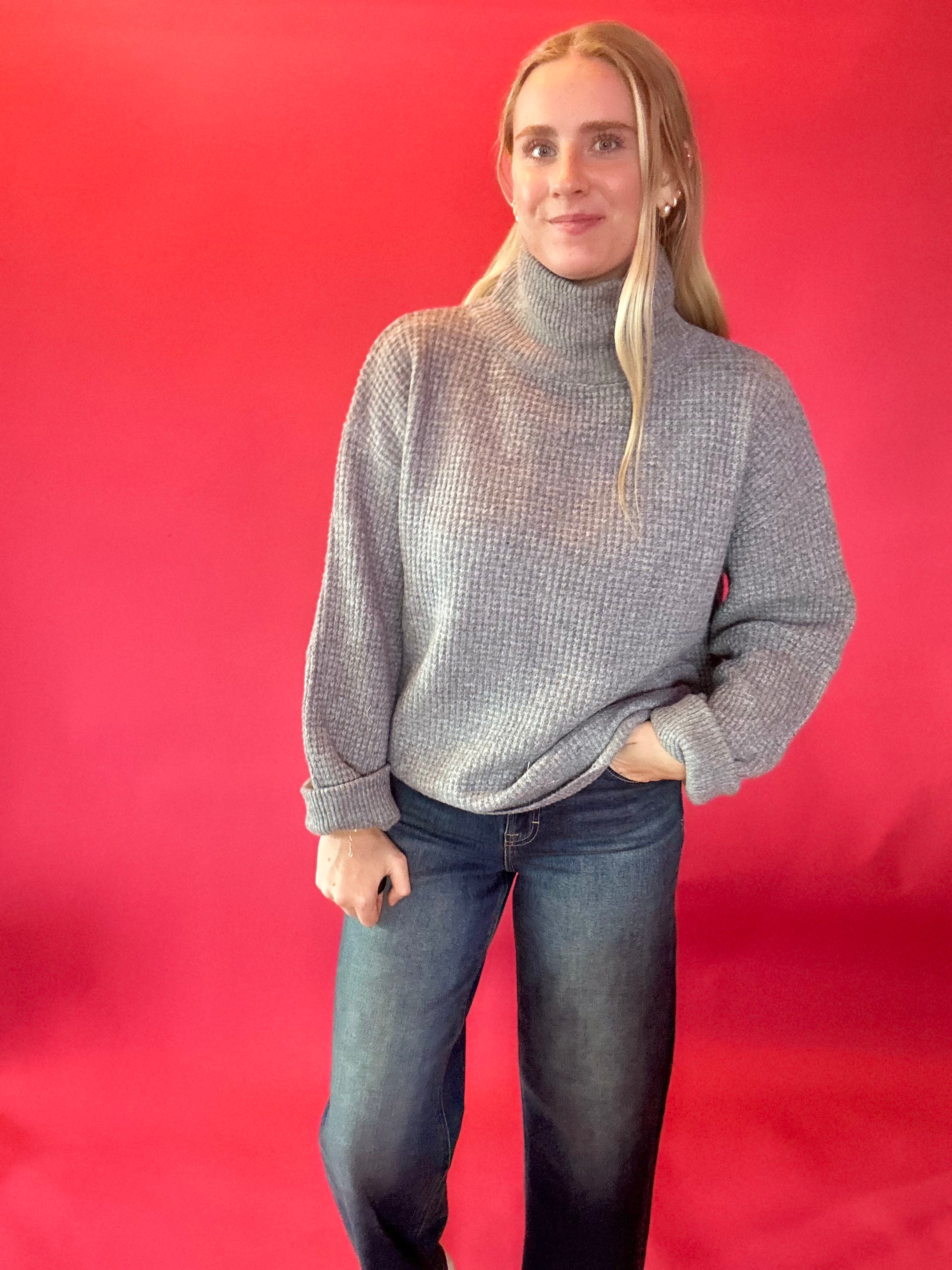 Effortless Waffle Knit High Neck Sweater