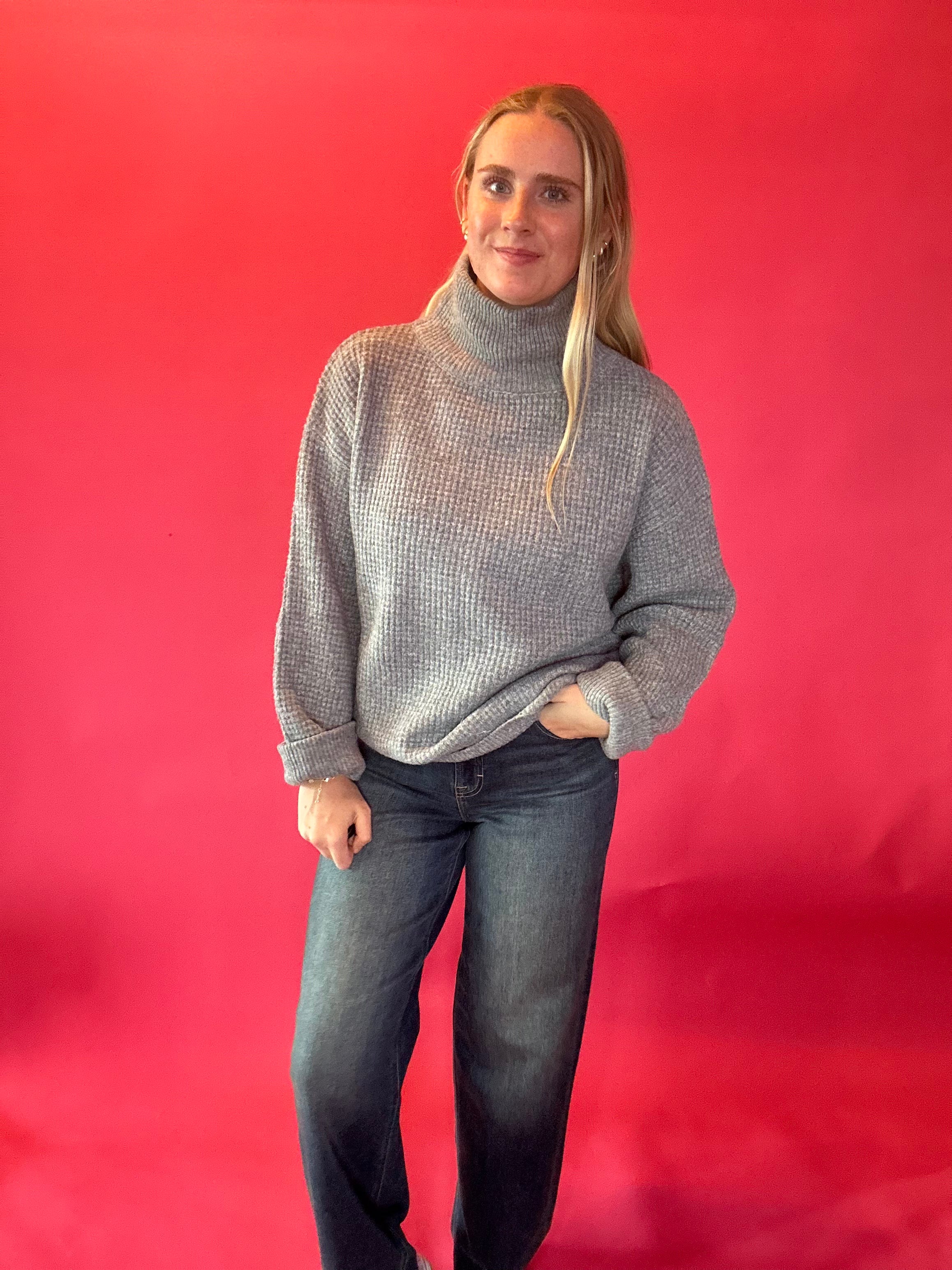 Effortless Waffle Knit High Neck Sweater
