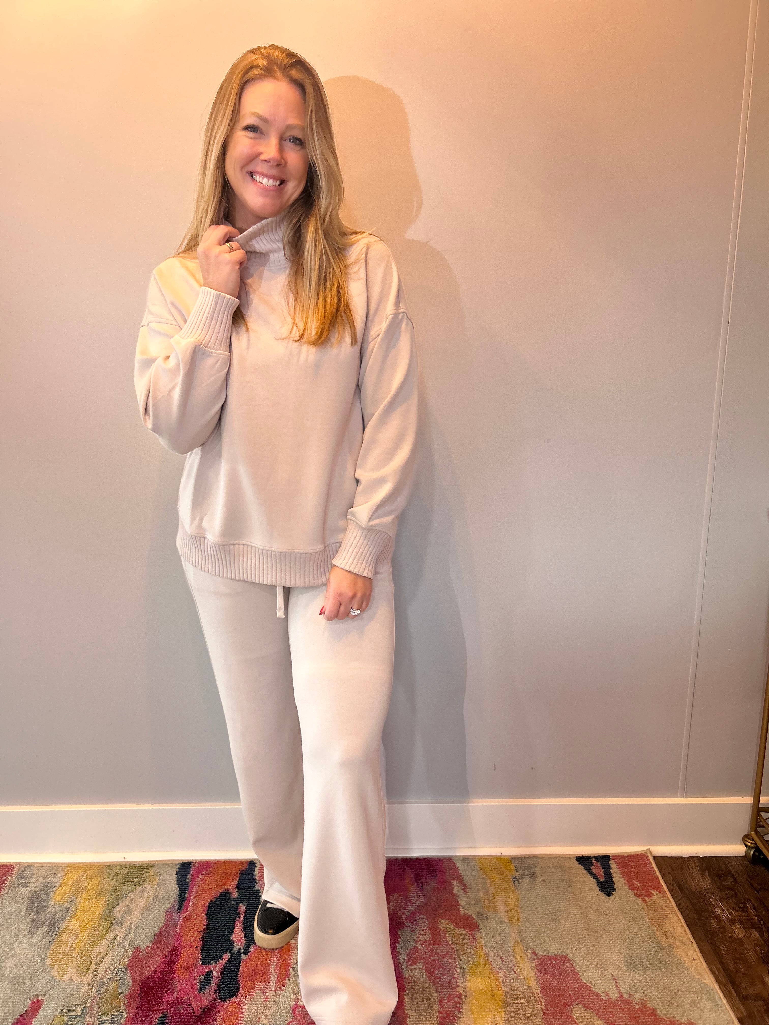 Elevated Ease Ribbed Mock Neck Pullover in Taupe