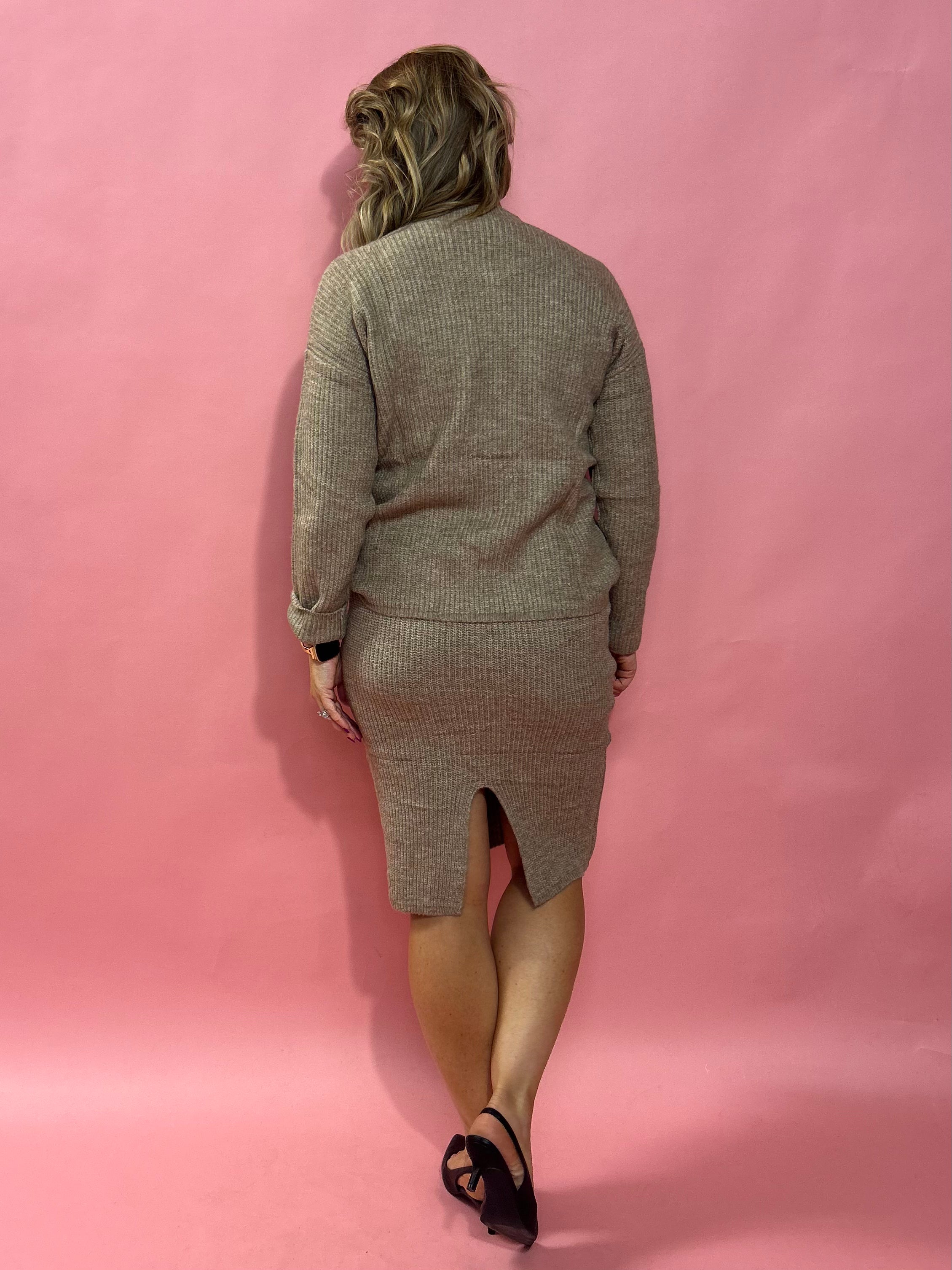 Ellie Sweater Skirt Set in Taupe