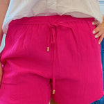 Elysia High Rise Elastic Waist Pocketed Shorts in Magenta