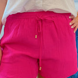 Elysia High Rise Elastic Waist Pocketed Shorts in Magenta