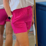 Elysia High Rise Elastic Waist Pocketed Shorts in Magenta