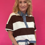 Enzyme Washed Striped Polo Top