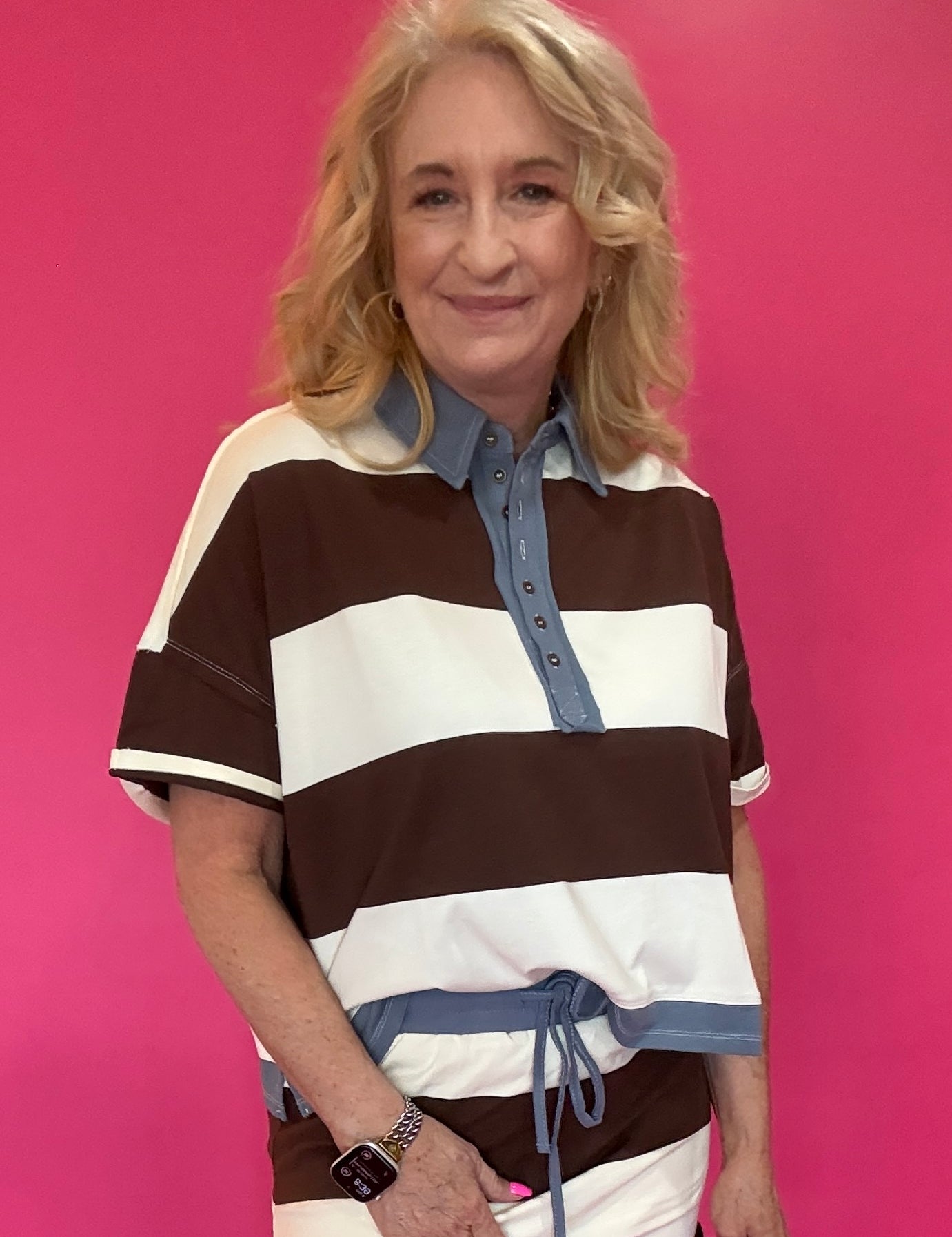 Enzyme Washed Striped Polo Top