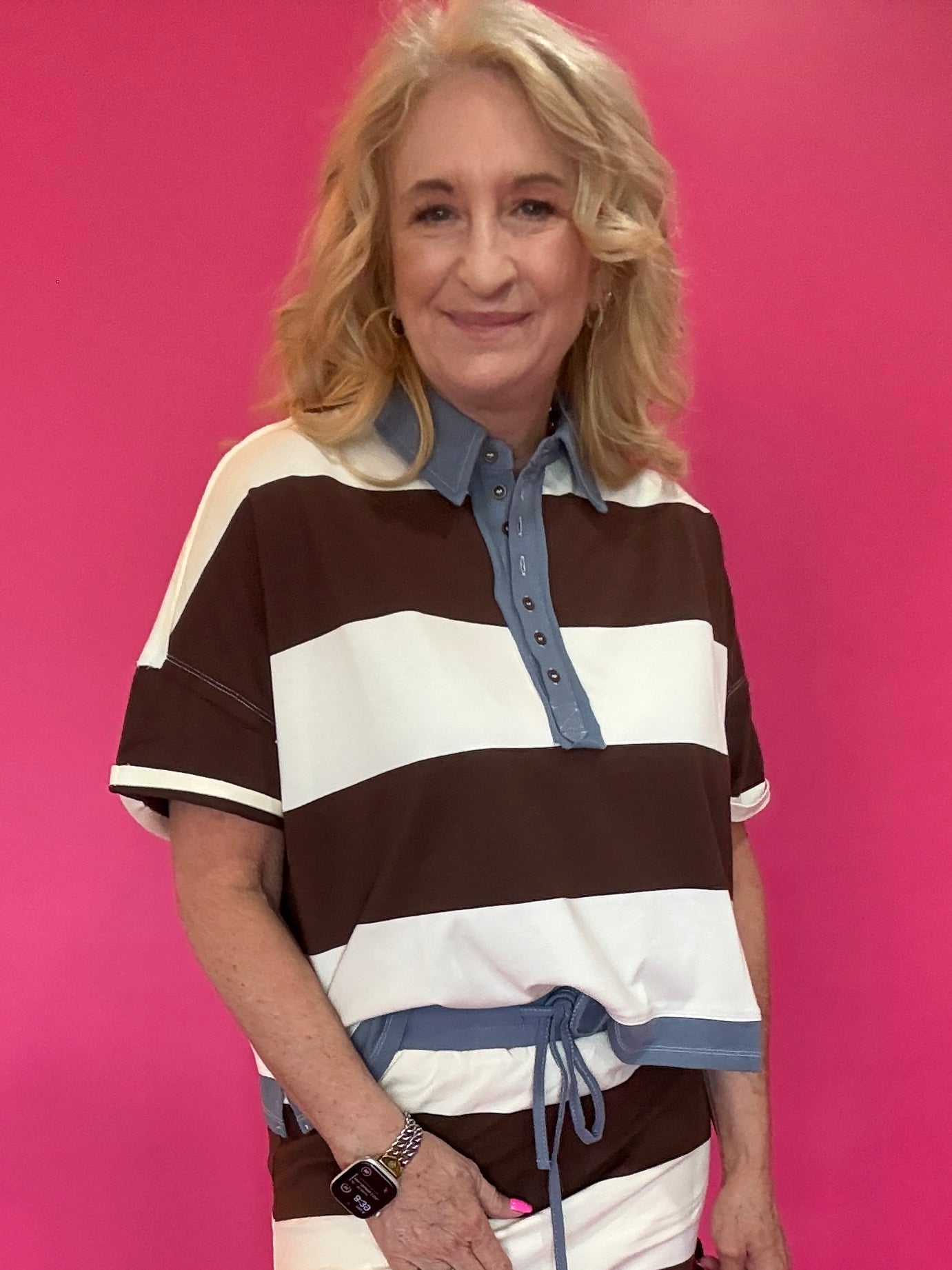 Enzyme Washed Striped Polo Top