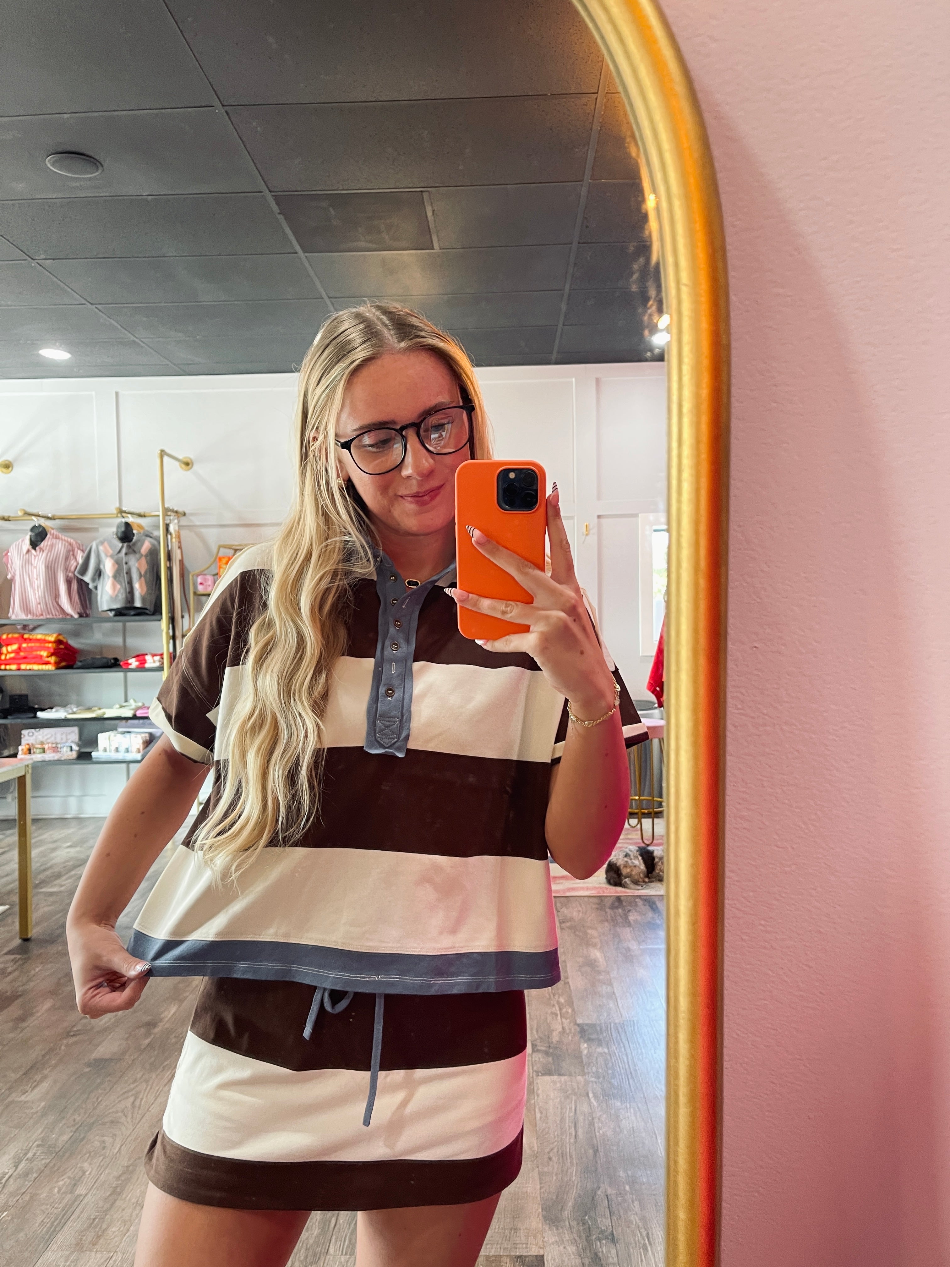 Enzyme Washed Striped Skort