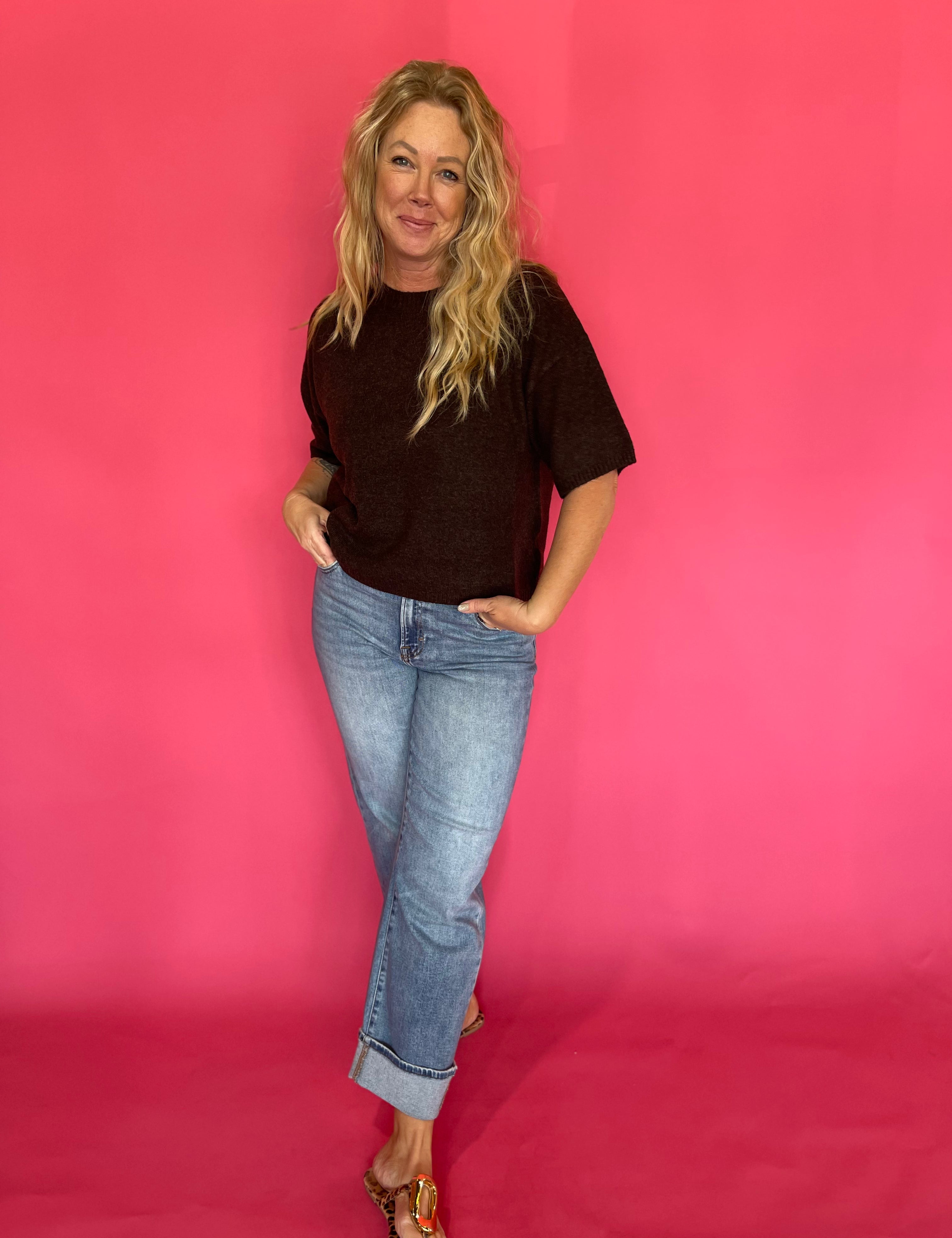 Espresso Lightweight Boxy Knit Sweater Tee