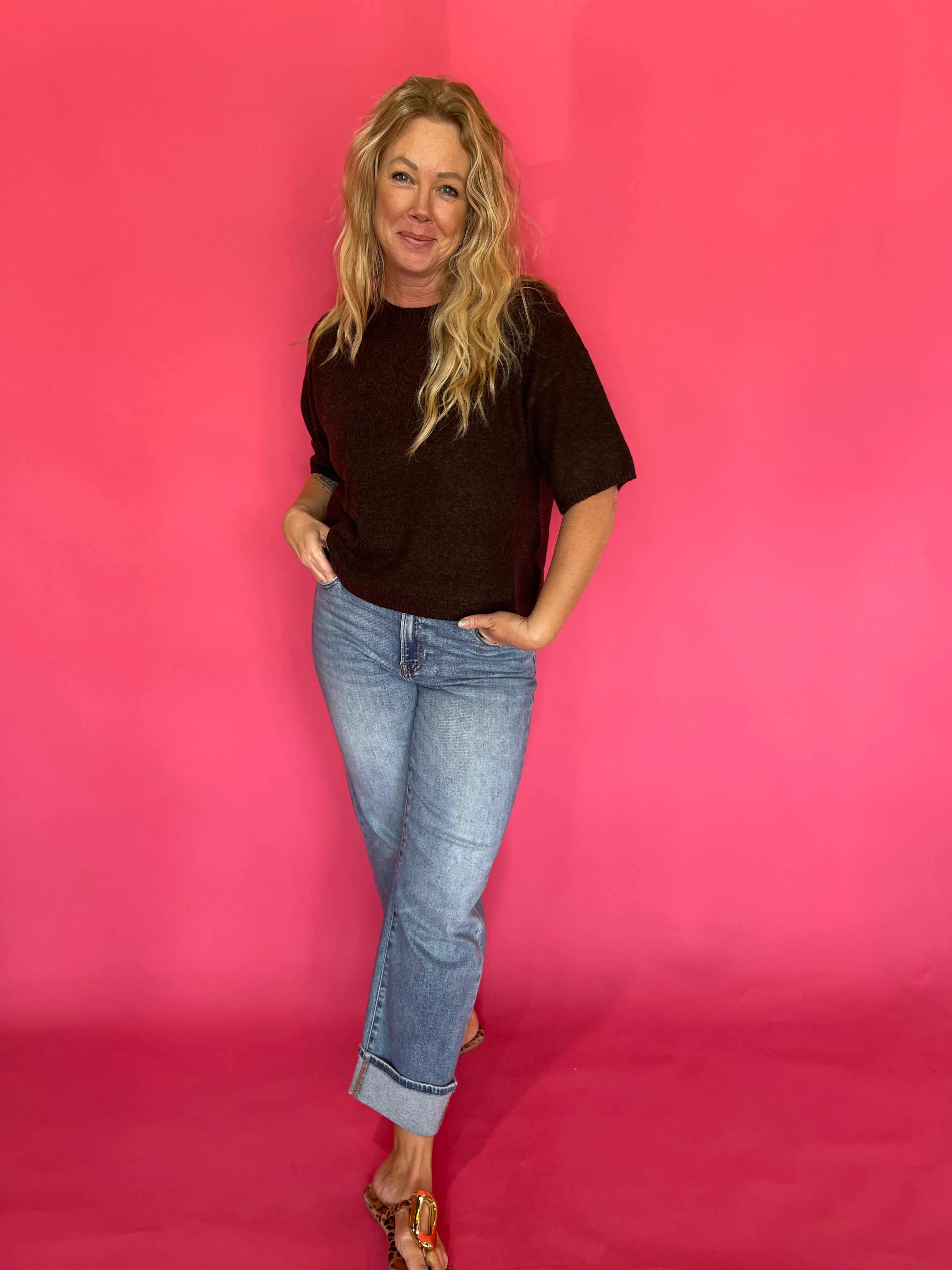 Espresso Lightweight Boxy Knit Sweater Tee