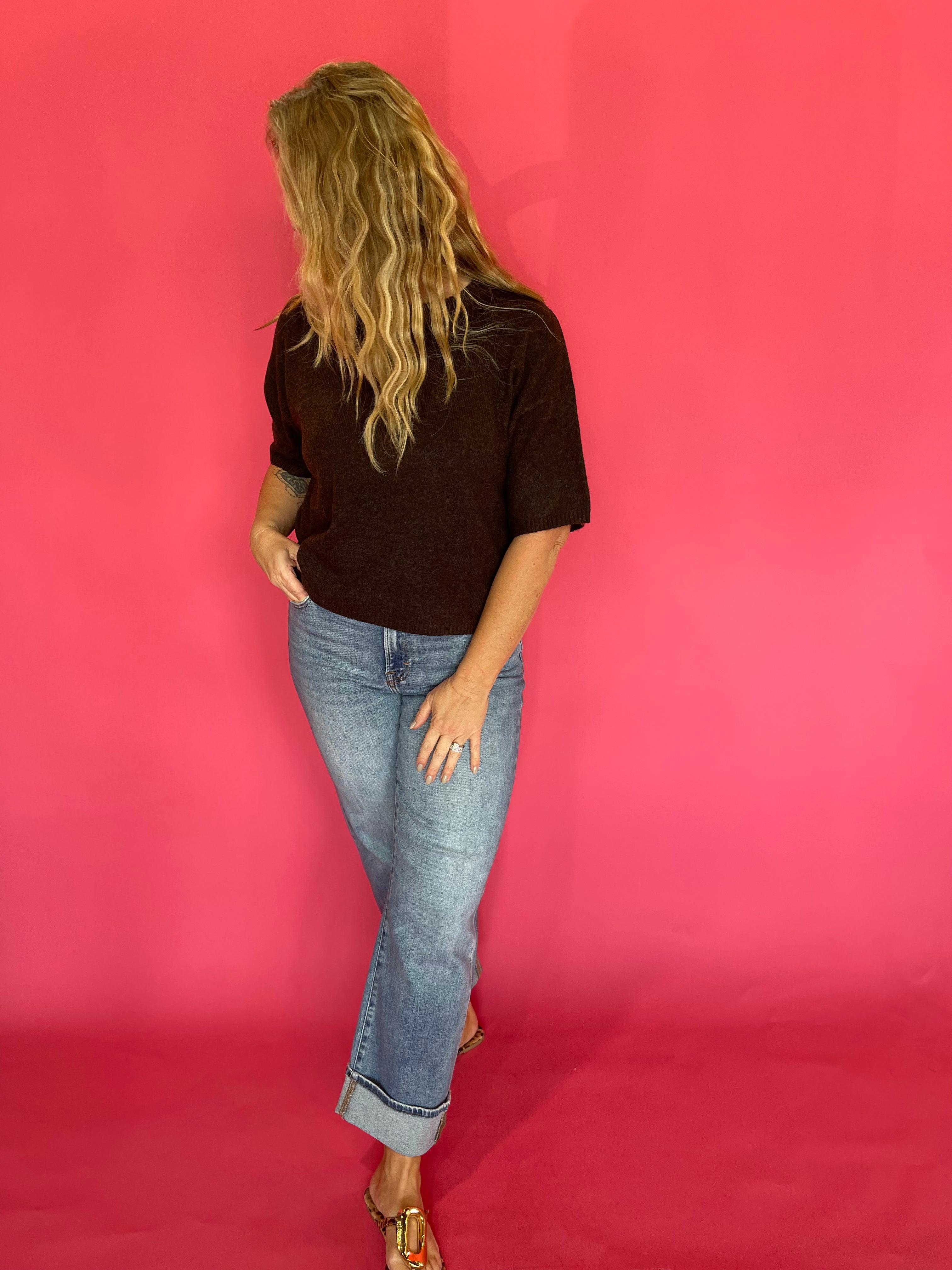 Espresso Lightweight Boxy Knit Sweater Tee
