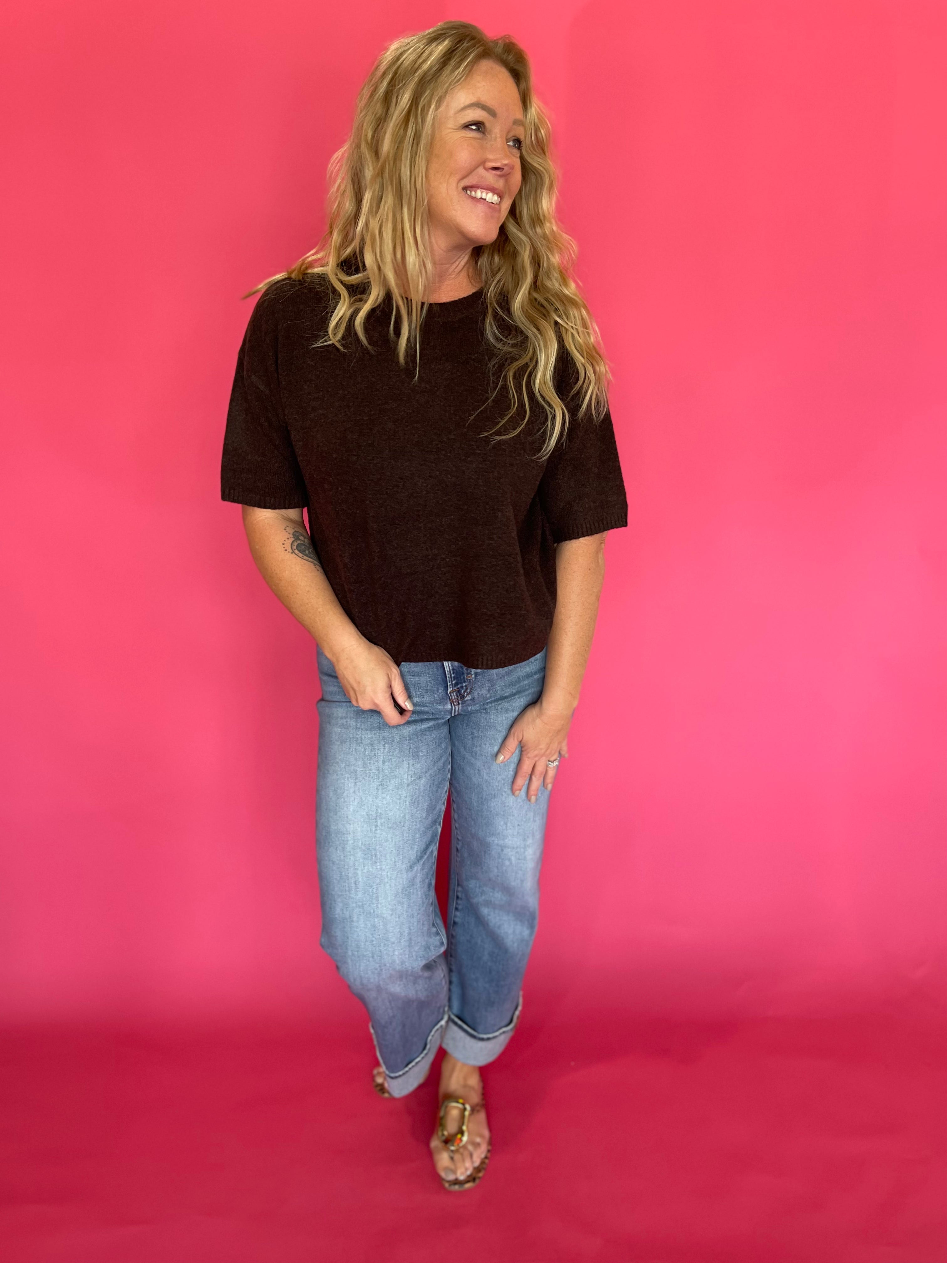 Espresso Lightweight Boxy Knit Sweater Tee