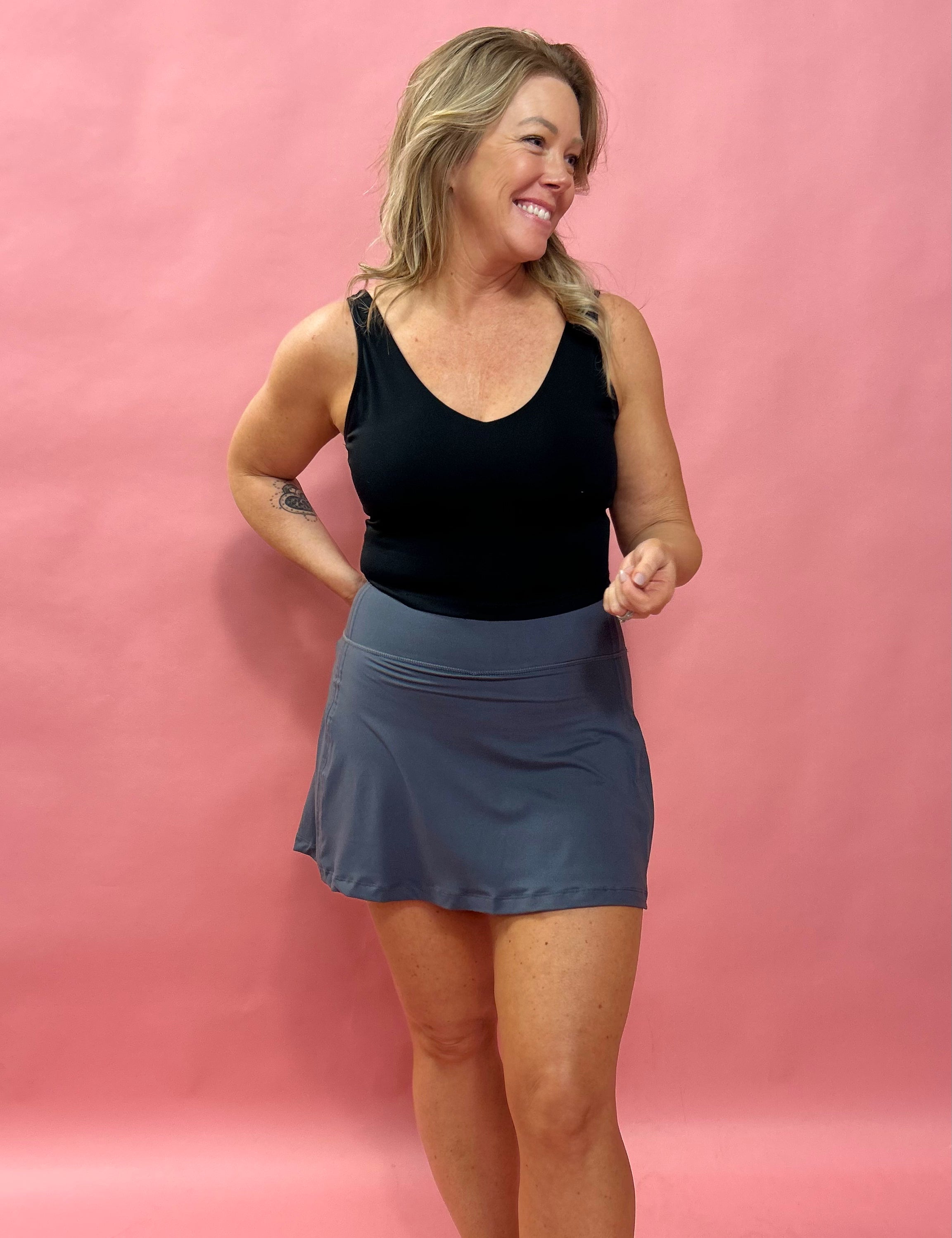 Essential Back Pleat Skort in Grey