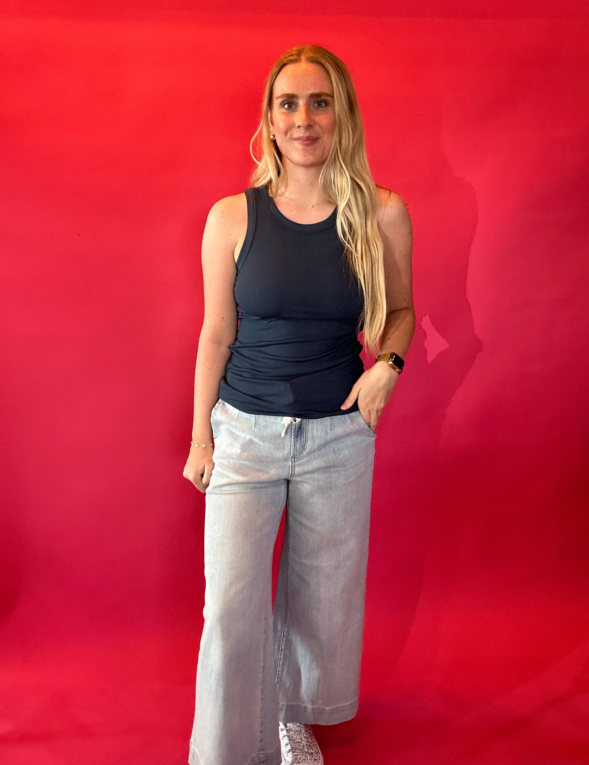 Essential Micro-Ribbed Athleisure Tank in Navy