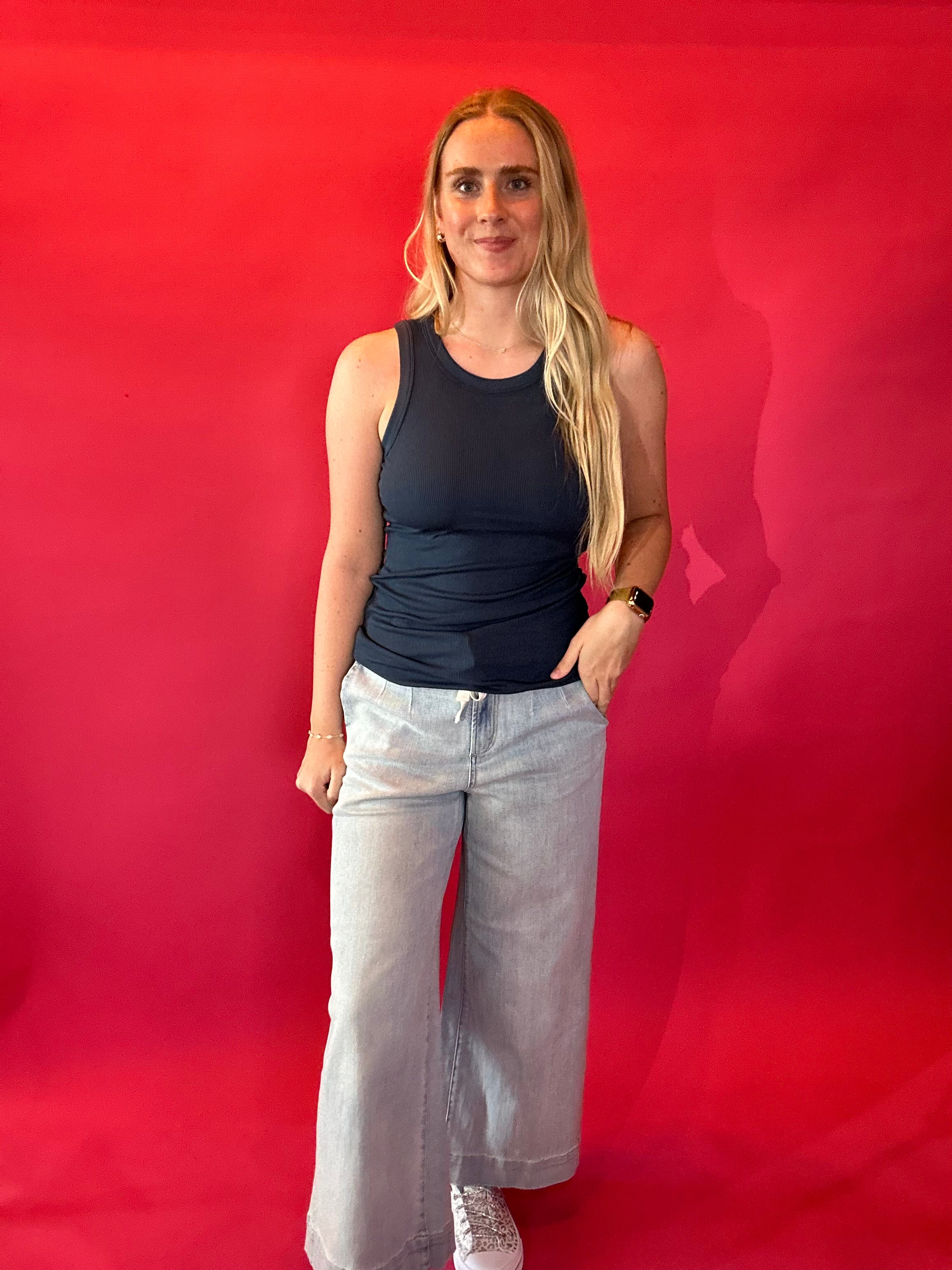 Essential Micro-Ribbed Athleisure Tank in Navy